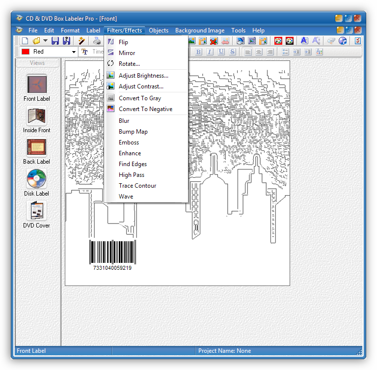 Использование фильтров и эффектов в программе CD Box Labeler Pro